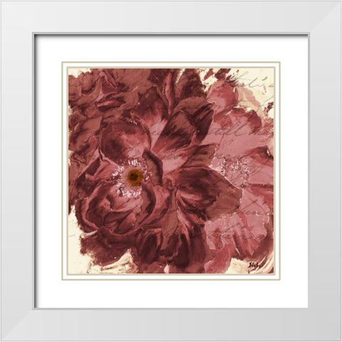 Marsala Peonies Square I White Modern Wood Framed Art Print with Double Matting by Pinto, Patricia