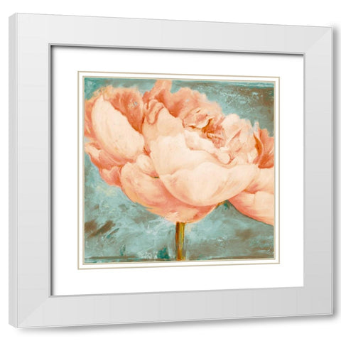 Beautiful Peonies Square II White Modern Wood Framed Art Print with Double Matting by Pinto, Patricia