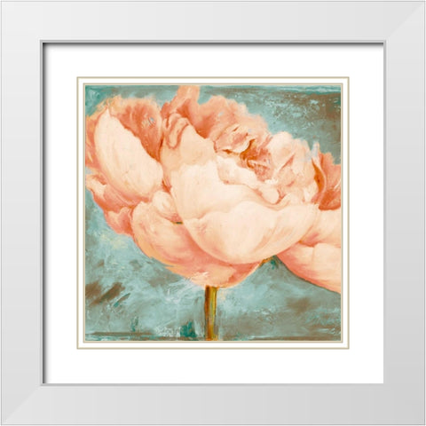 Beautiful Peonies Square II White Modern Wood Framed Art Print with Double Matting by Pinto, Patricia