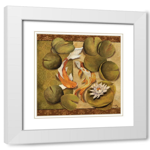 Koi Square II White Modern Wood Framed Art Print with Double Matting by Medley, Elizabeth