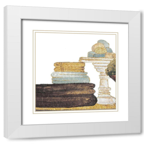 Gold Bath Accessories III White Modern Wood Framed Art Print with Double Matting by Medley, Elizabeth