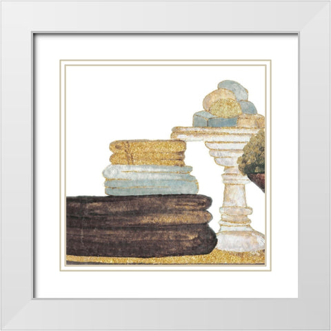 Gold Bath Accessories III White Modern Wood Framed Art Print with Double Matting by Medley, Elizabeth