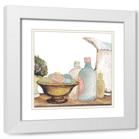 Gold Bath Accessories II White Modern Wood Framed Art Print with Double Matting by Medley, Elizabeth