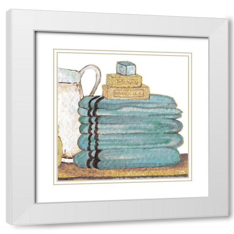 Gold Bath Accessories IV White Modern Wood Framed Art Print with Double Matting by Medley, Elizabeth