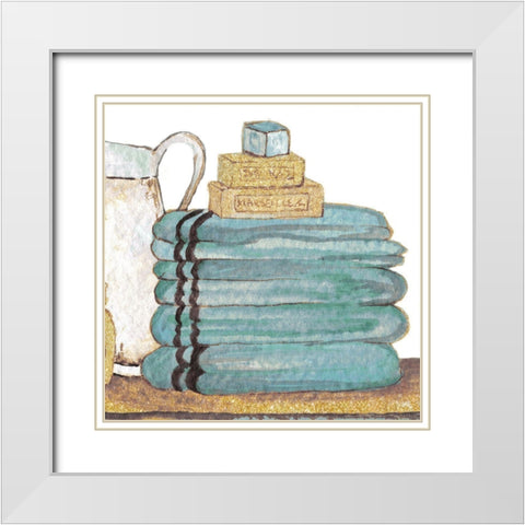 Gold Bath Accessories IV White Modern Wood Framed Art Print with Double Matting by Medley, Elizabeth