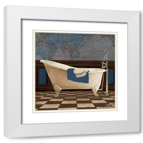 Blue Historic Bath II White Modern Wood Framed Art Print with Double Matting by Medley, Elizabeth