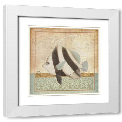 Vintage Fish I White Modern Wood Framed Art Print with Double Matting by Medley, Elizabeth