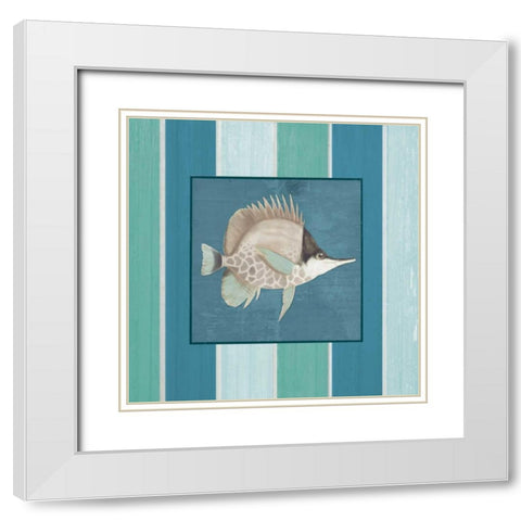 Fish on Stripes II White Modern Wood Framed Art Print with Double Matting by Medley, Elizabeth