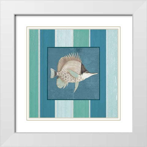 Fish on Stripes II White Modern Wood Framed Art Print with Double Matting by Medley, Elizabeth