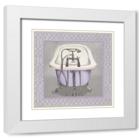 Lavender Bathroom I White Modern Wood Framed Art Print with Double Matting by Medley, Elizabeth