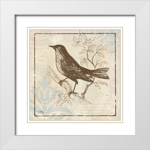 Bird Woodcut II White Modern Wood Framed Art Print with Double Matting by Medley, Elizabeth