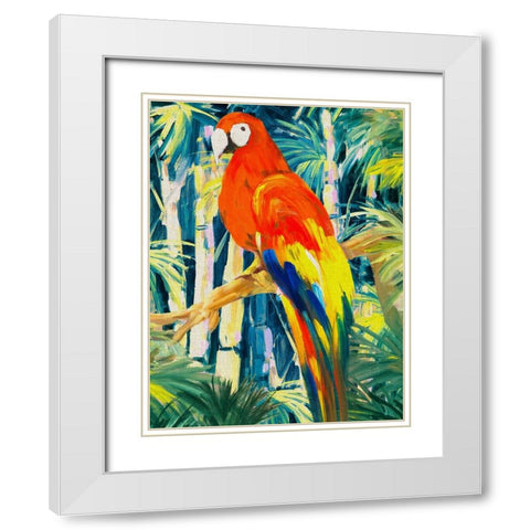 Parrots in Tropics I White Modern Wood Framed Art Print with Double Matting by Slivka, Jane