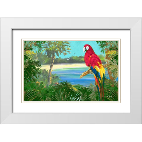 Parrot By The Ocean White Modern Wood Framed Art Print with Double Matting by Slivka, Jane