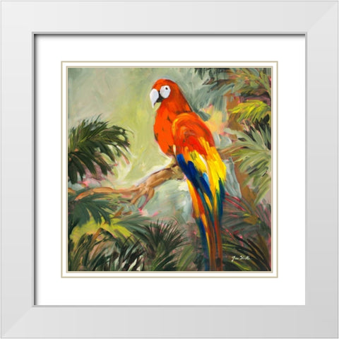 Parrots at Bay I White Modern Wood Framed Art Print with Double Matting by Slivka, Jane
