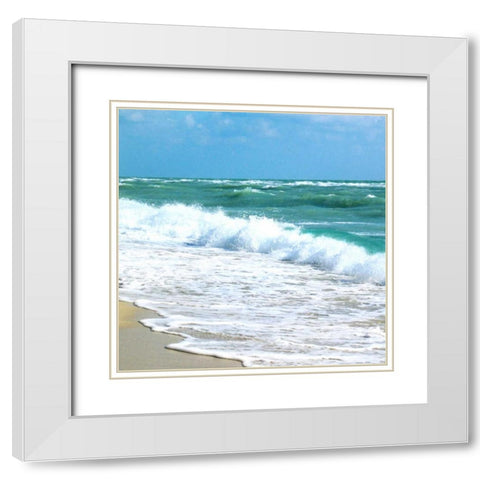 Teal Surf I White Modern Wood Framed Art Print with Double Matting by Biscardi, Nicholas