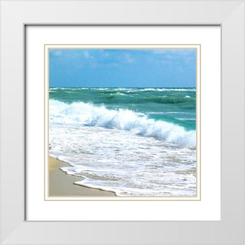 Teal Surf I White Modern Wood Framed Art Print with Double Matting by Biscardi, Nicholas