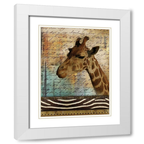 Madagascar Safari with Blue I (Giraffe) White Modern Wood Framed Art Print with Double Matting by Pinto, Patricia