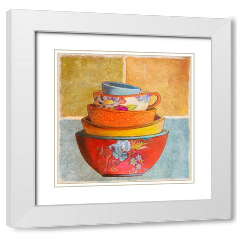Collage Bowls I White Modern Wood Framed Art Print with Double Matting by Pinto, Patricia