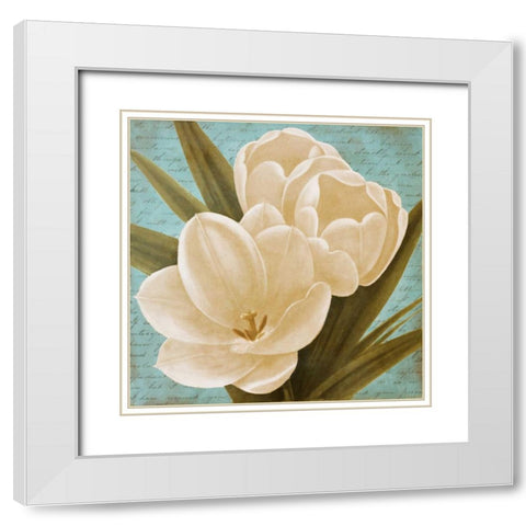 Blue Morning Tulips I White Modern Wood Framed Art Print with Double Matting by Rhyan, Vivien