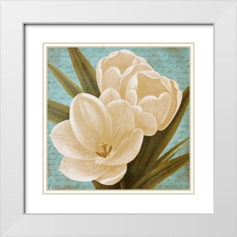 Blue Morning Tulips I White Modern Wood Framed Art Print with Double Matting by Rhyan, Vivien