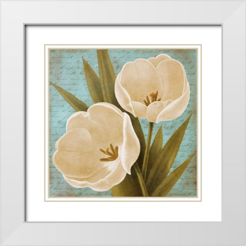 Blue Morning Tulips II White Modern Wood Framed Art Print with Double Matting by Rhyan, Vivien