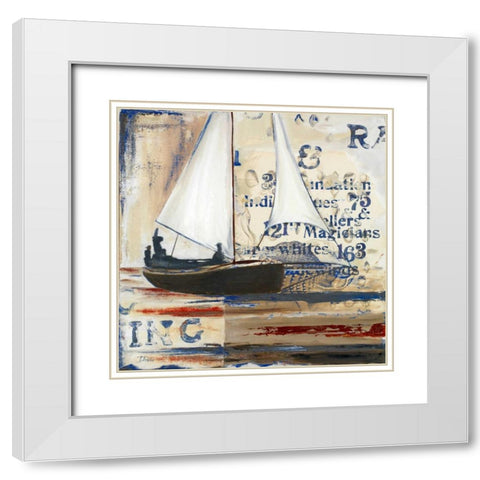 Blue Sailing Race Border I White Modern Wood Framed Art Print with Double Matting by Pinto, Patricia