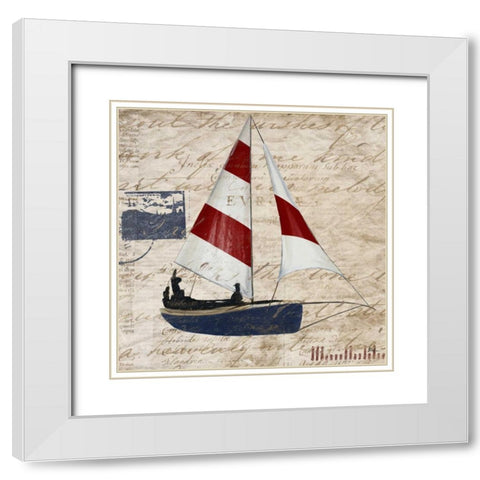 Sailing Stamp Border I White Modern Wood Framed Art Print with Double Matting by Pinto, Patricia