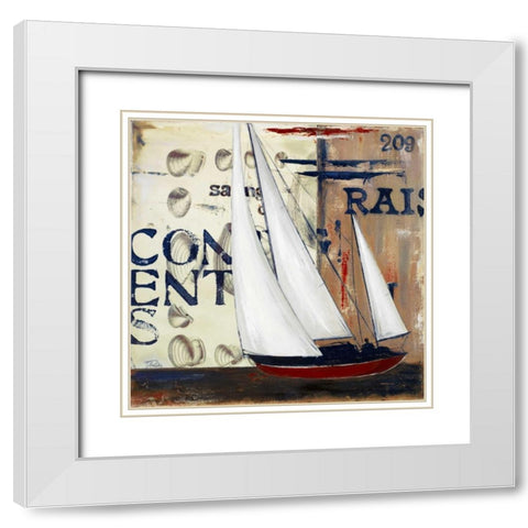 Blue Sailing Race Border II White Modern Wood Framed Art Print with Double Matting by Pinto, Patricia