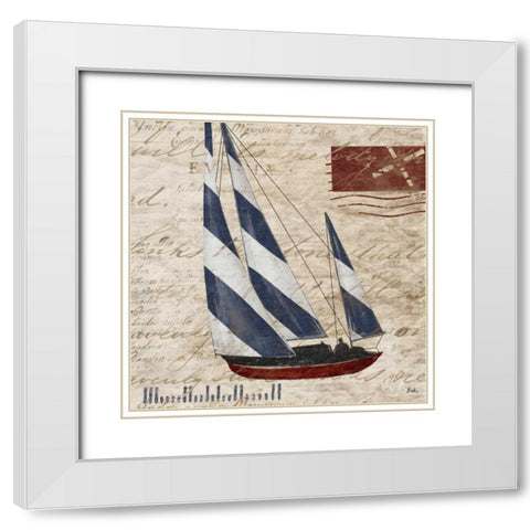 Sailing Stamp Border II White Modern Wood Framed Art Print with Double Matting by Pinto, Patricia