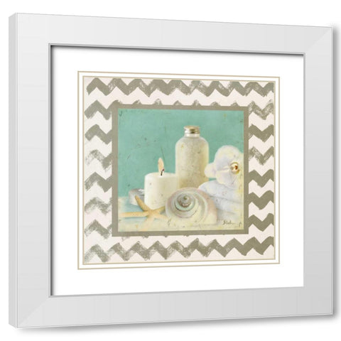 Silver Chevron Bath I White Modern Wood Framed Art Print with Double Matting by Pinto, Patricia
