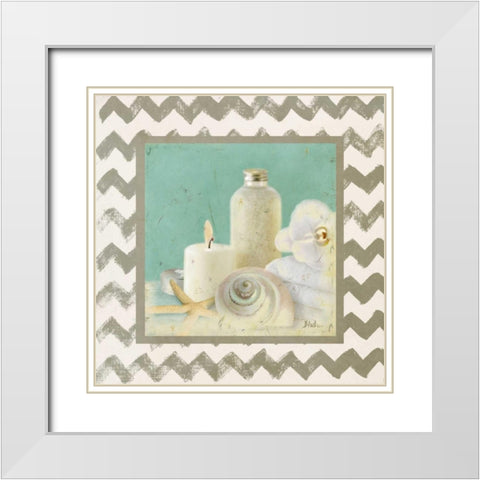 Silver Chevron Bath I White Modern Wood Framed Art Print with Double Matting by Pinto, Patricia