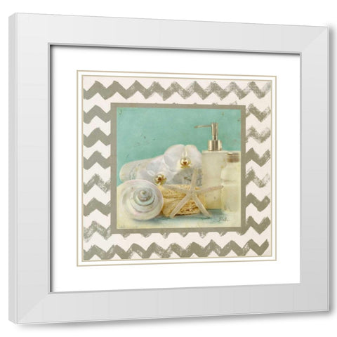 Silver Chevron Bath II White Modern Wood Framed Art Print with Double Matting by Pinto, Patricia