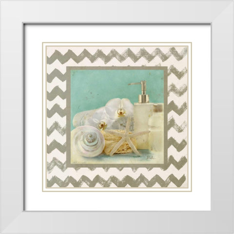 Silver Chevron Bath II White Modern Wood Framed Art Print with Double Matting by Pinto, Patricia