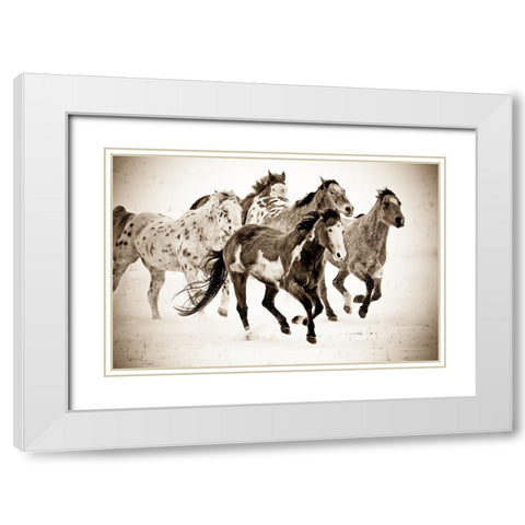 Painted Horses Run White Modern Wood Framed Art Print with Double Matting by Walker, Carol