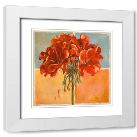 Red Geraniums I White Modern Wood Framed Art Print with Double Matting by Pinto, Patricia