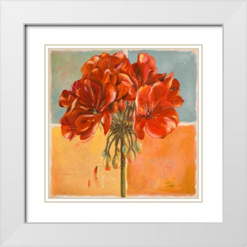 Red Geraniums I White Modern Wood Framed Art Print with Double Matting by Pinto, Patricia