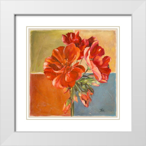 Red Geraniums II White Modern Wood Framed Art Print with Double Matting by Pinto, Patricia