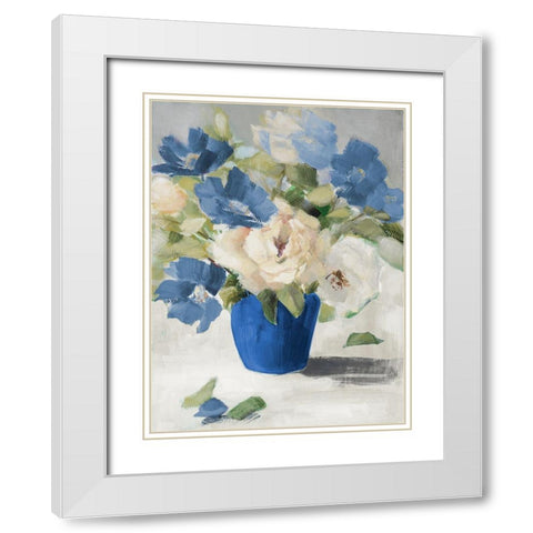 Shades Of Blue Floral White Modern Wood Framed Art Print with Double Matting by Loreth, Lanie