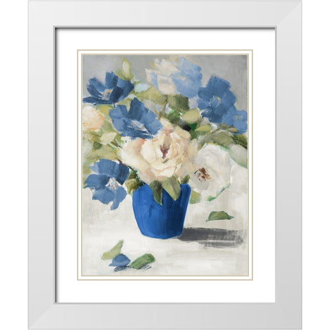 Shades Of Blue Floral White Modern Wood Framed Art Print with Double Matting by Loreth, Lanie