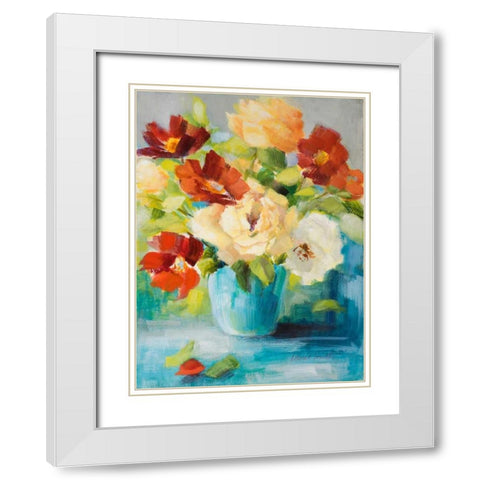 Flowers in Teal Vase I White Modern Wood Framed Art Print with Double Matting by Loreth, Lanie