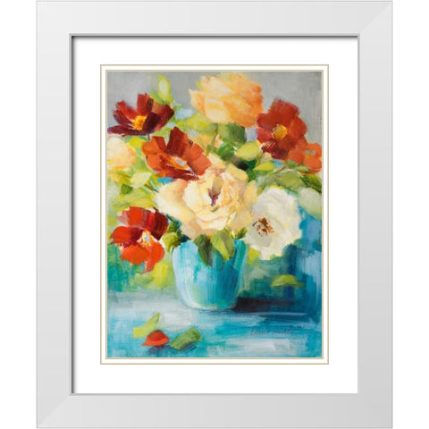 Flowers in Teal Vase I White Modern Wood Framed Art Print with Double Matting by Loreth, Lanie