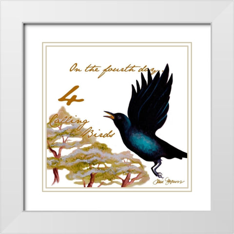 Four Calling Birds White Modern Wood Framed Art Print with Double Matting by Gaynor, Janice