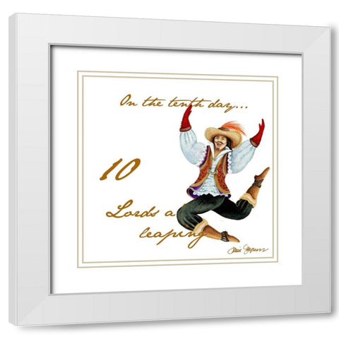 Ten Lords a-Leaping White Modern Wood Framed Art Print with Double Matting by Gaynor, Janice
