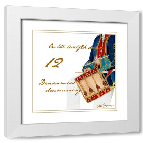 Twelve Drummers Drumming White Modern Wood Framed Art Print with Double Matting by Gaynor, Janice