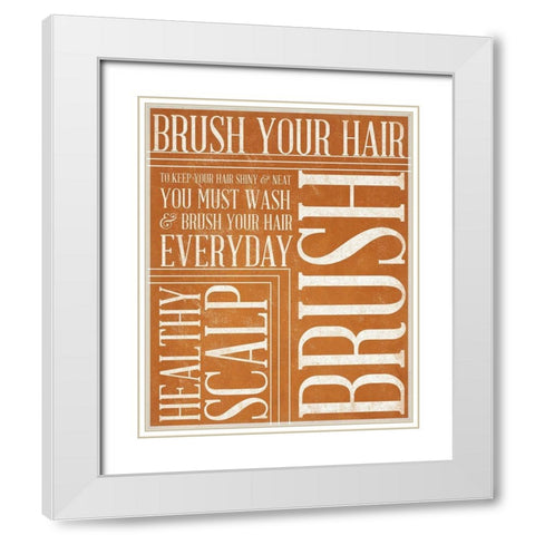 Bath Reminders III (Orange) White Modern Wood Framed Art Print with Double Matting by SD Graphics Studio