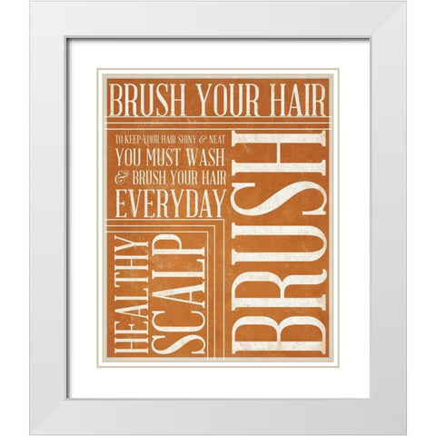 Bath Reminders III (Orange) White Modern Wood Framed Art Print with Double Matting by SD Graphics Studio