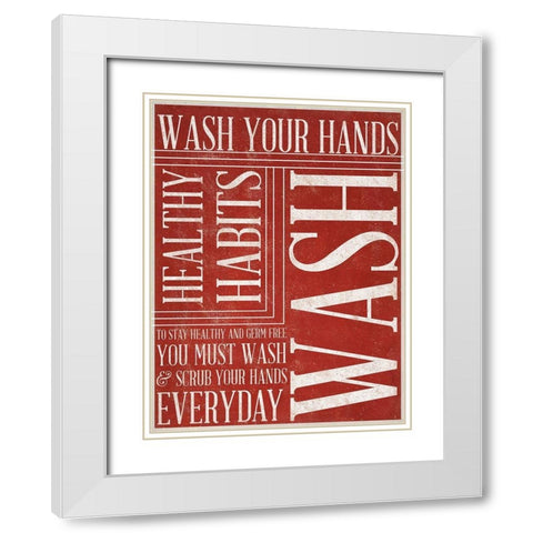 Bath Reminders II (Red) White Modern Wood Framed Art Print with Double Matting by SD Gaphics Studio