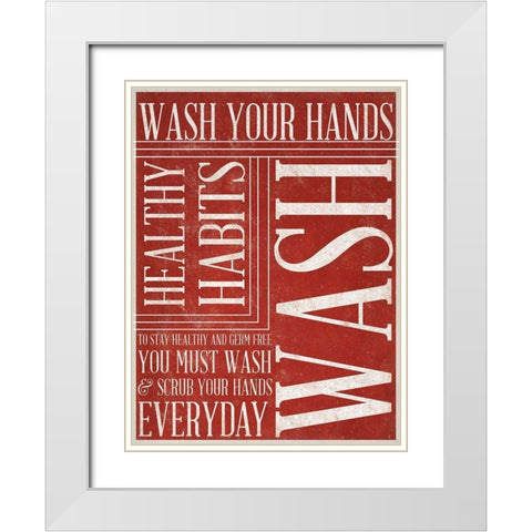 Bath Reminders II (Red) White Modern Wood Framed Art Print with Double Matting by SD Gaphics Studio