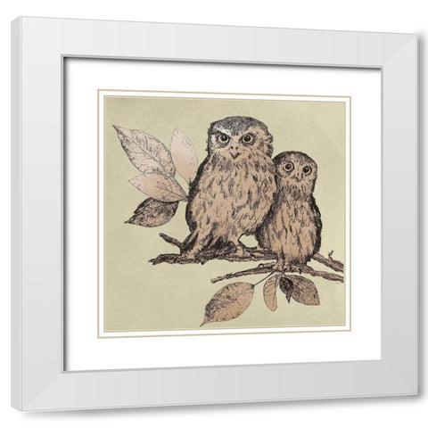 Neutral Little Owls II White Modern Wood Framed Art Print with Double Matting by Pinto, Patricia