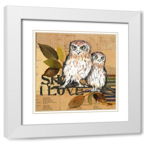 Little Owls II White Modern Wood Framed Art Print with Double Matting by Pinto, Patricia